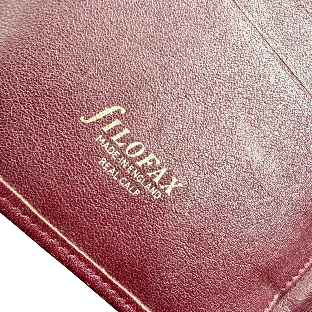 VTG Filofax Personal Organizer Planner Burgundy Leather 6 Ring Incerts Academia